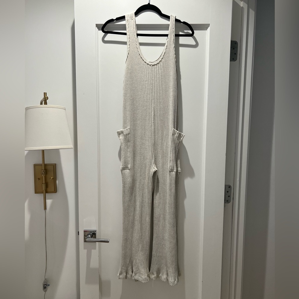 Project Social T Santa Maria Sweater Rib Wide Leg Jumpsuit - Ash, size L